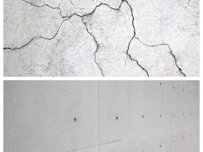 concrete with and without HPMC, highlighting smoother finish and fewer cracks.