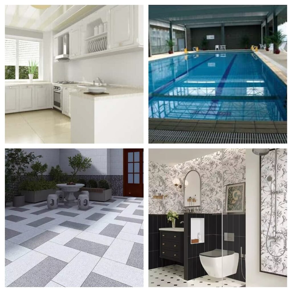 Various application scenarios (kitchen, bathroom, outdoor areas)