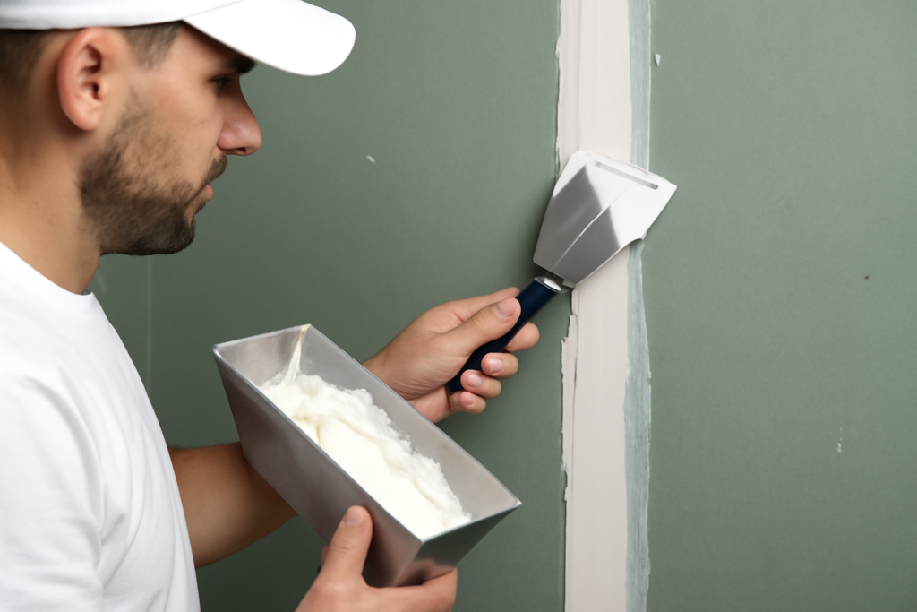 aplicación profesional de masilla en pared
