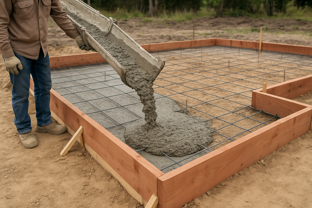 Normal strength concrete being poured at a construction site
