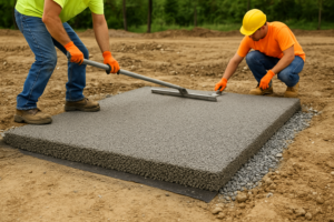 Pervious concrete being installed for sustainable drainage