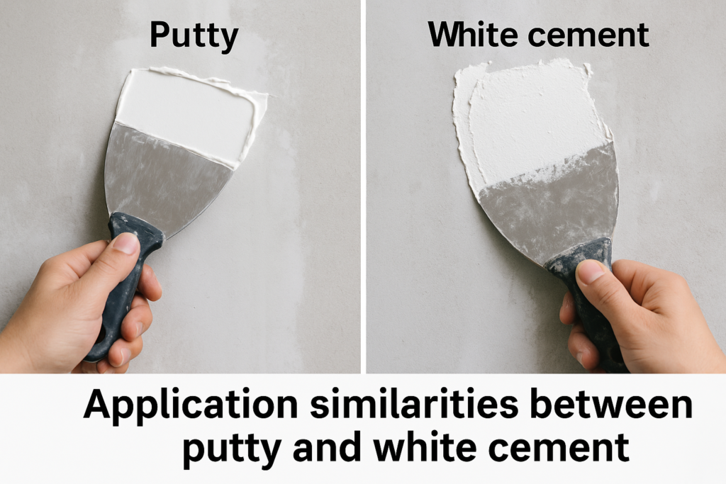 Application similarities between putty and white cement