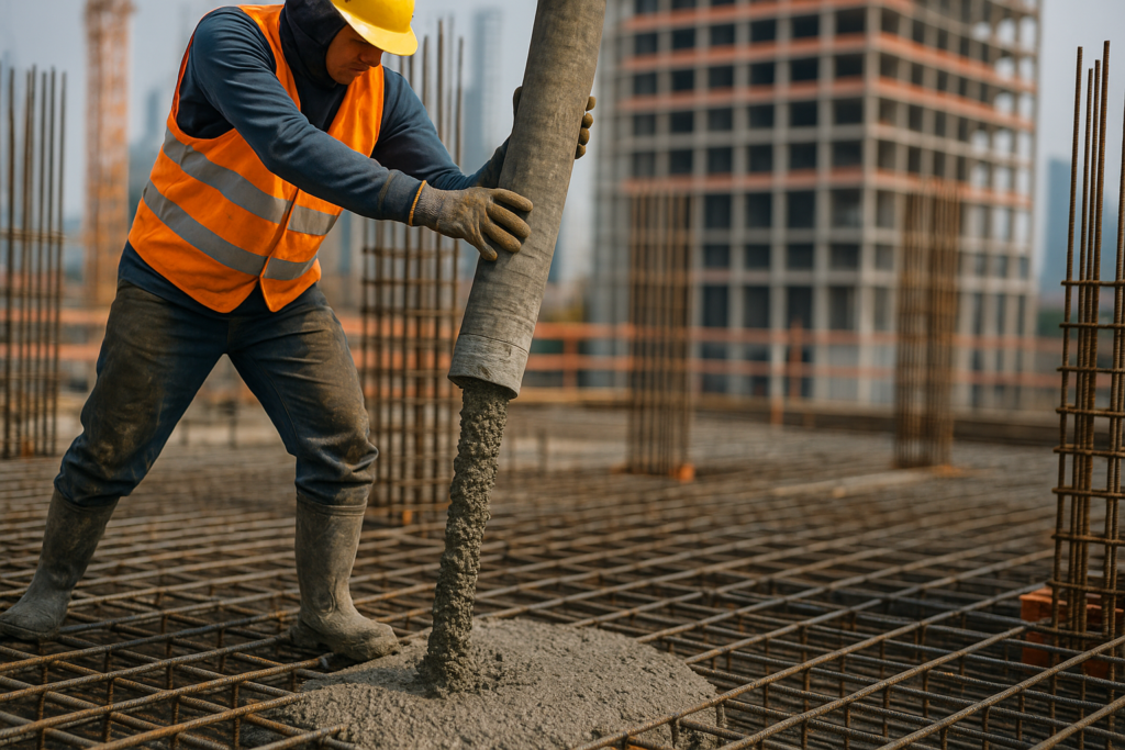 High-strength concrete being used in a high-rise construction