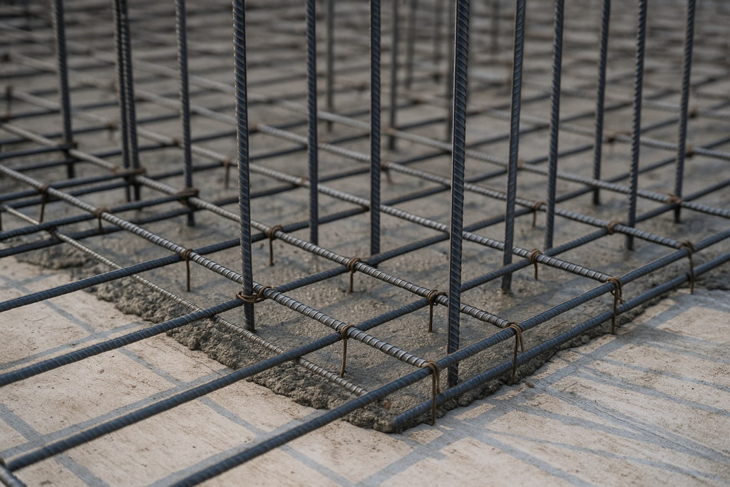 Reinforced concrete showing steel reinforcement bars