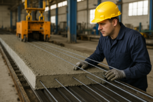 Prestressed concrete beam production in factory