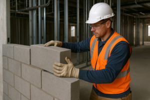 High-density concrete being installed for radiation shielding