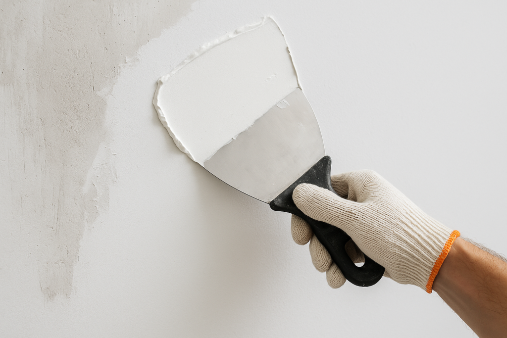 Demonstration of proper wall putty application technique