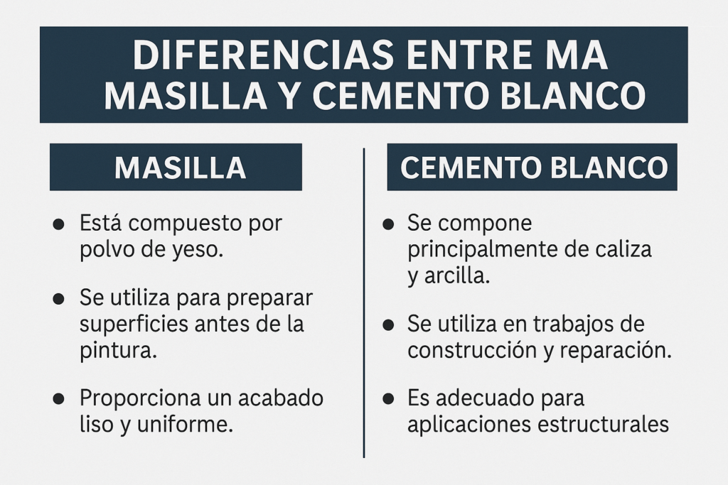 diferencias entre masilla y cemento blanco