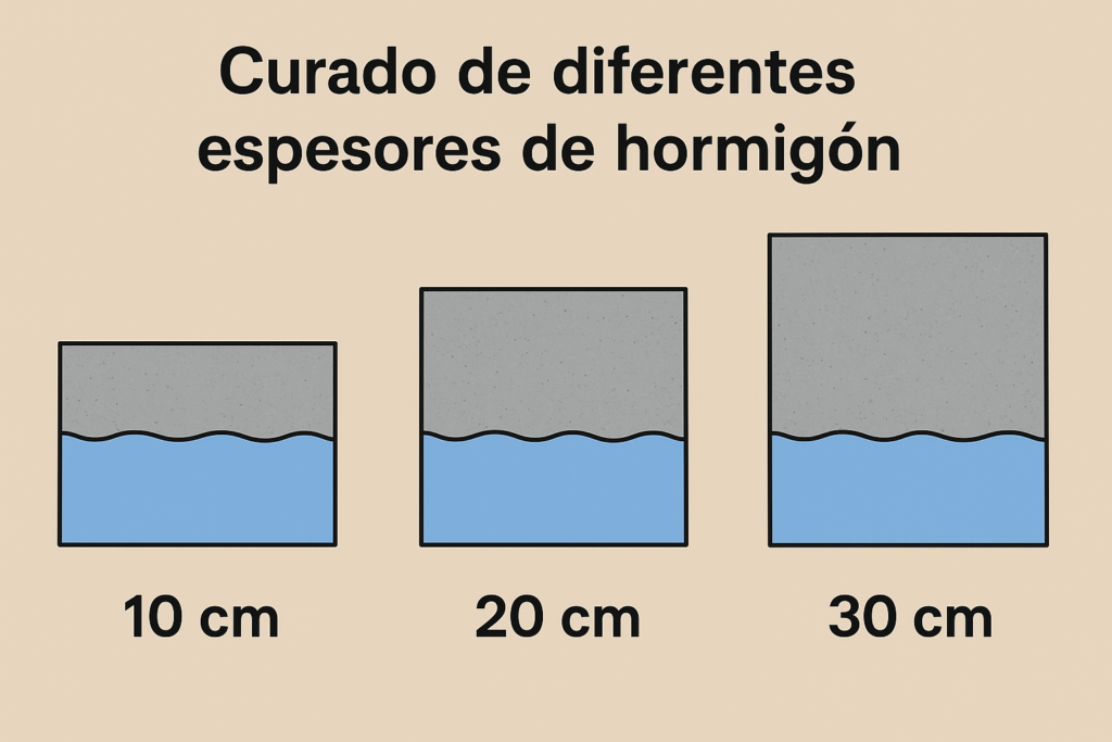curado de diferentes espesores de hormigón