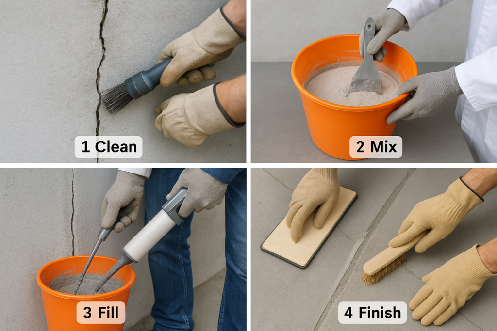 step by step crack filling process with RDP powder