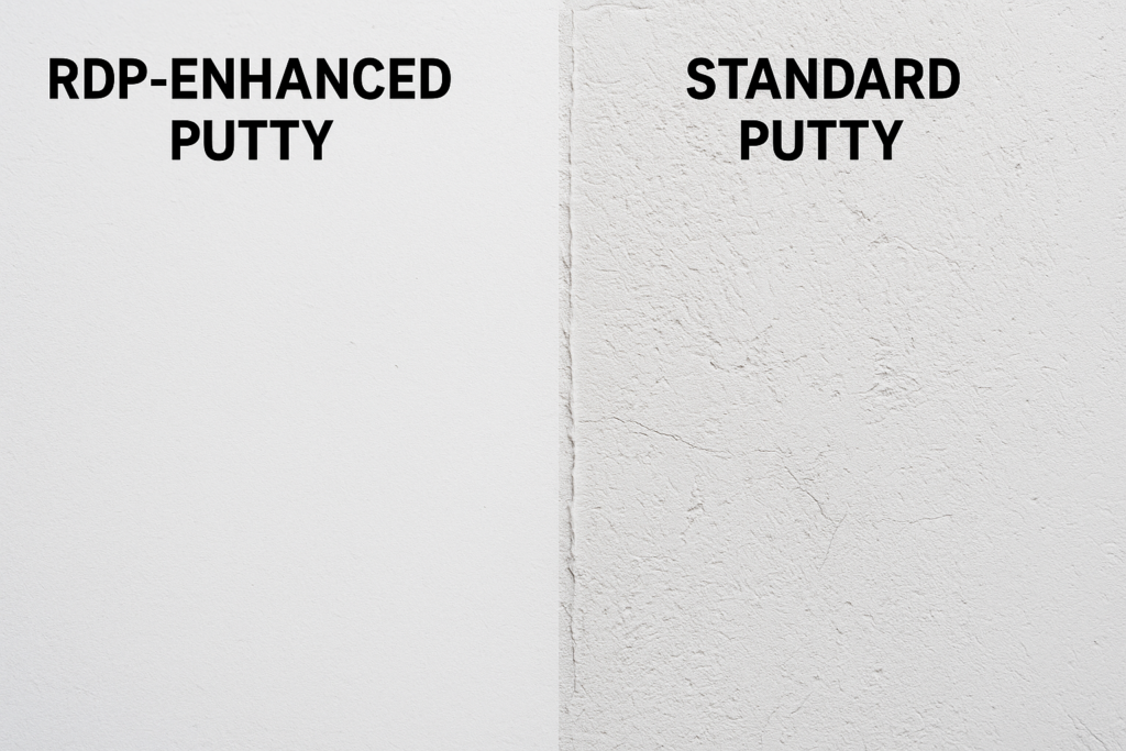 Wall comparison showing RDP-enhanced putty vs standard putty