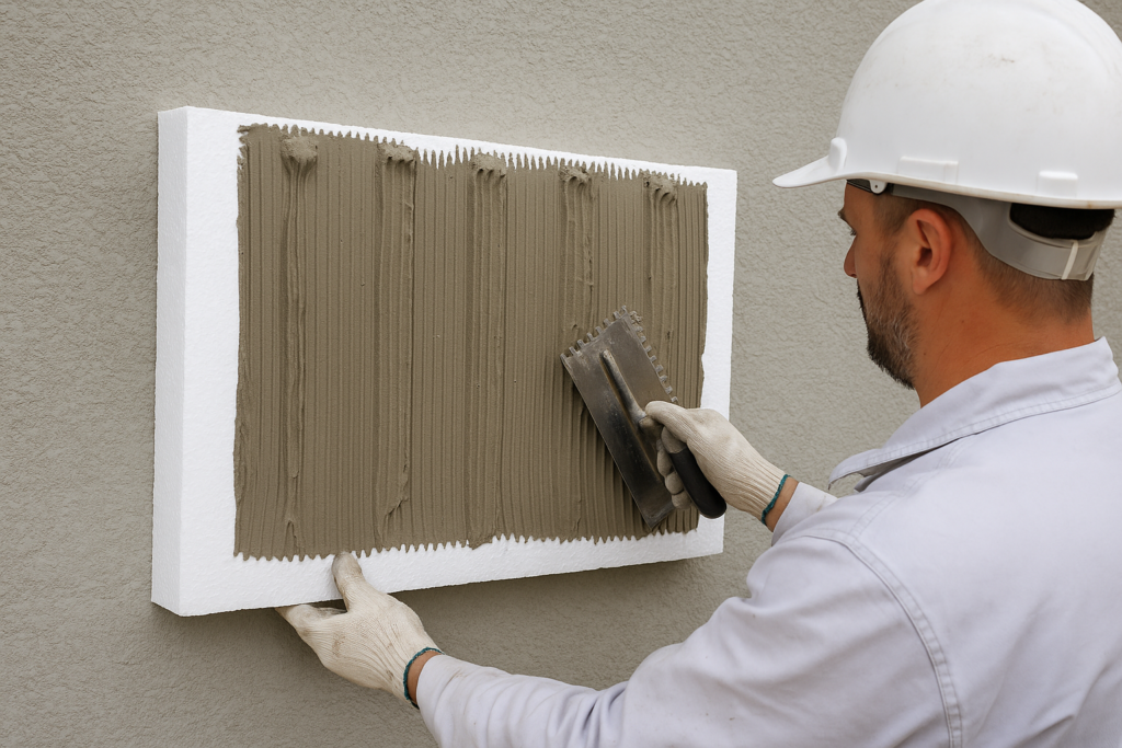 EPS adhesive application on wall