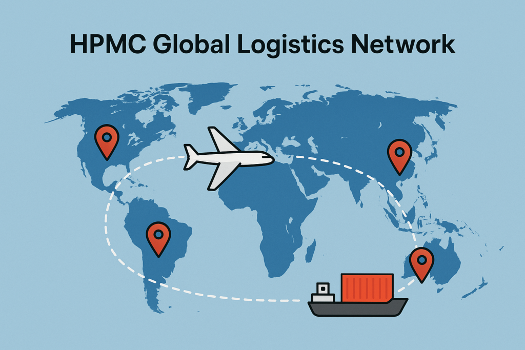 Logistics network map showing global delivery routes