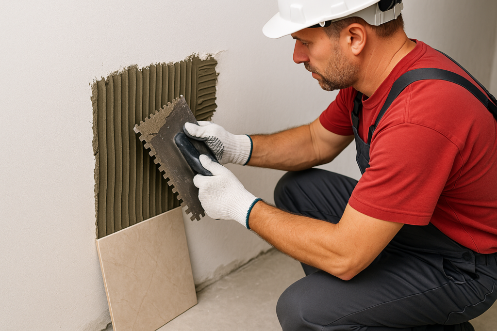 Tile adhesive application