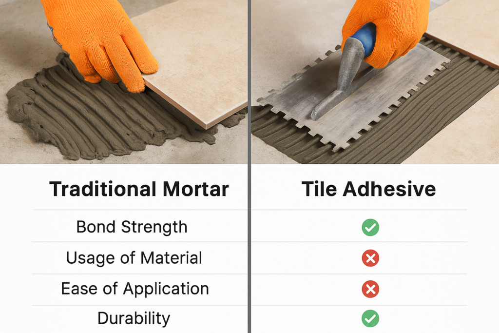 Tile adhesive vs traditional mortar comparison
