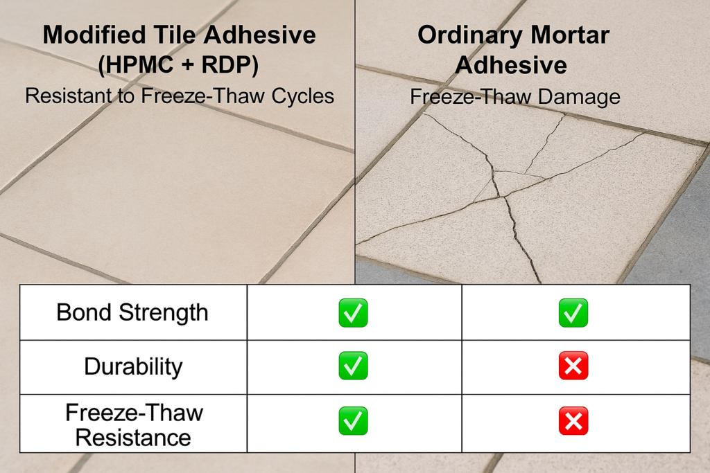 Freeze-thaw damage to tile installation