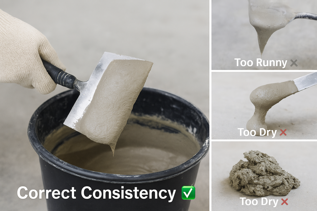 Properly mixed tile adhesive