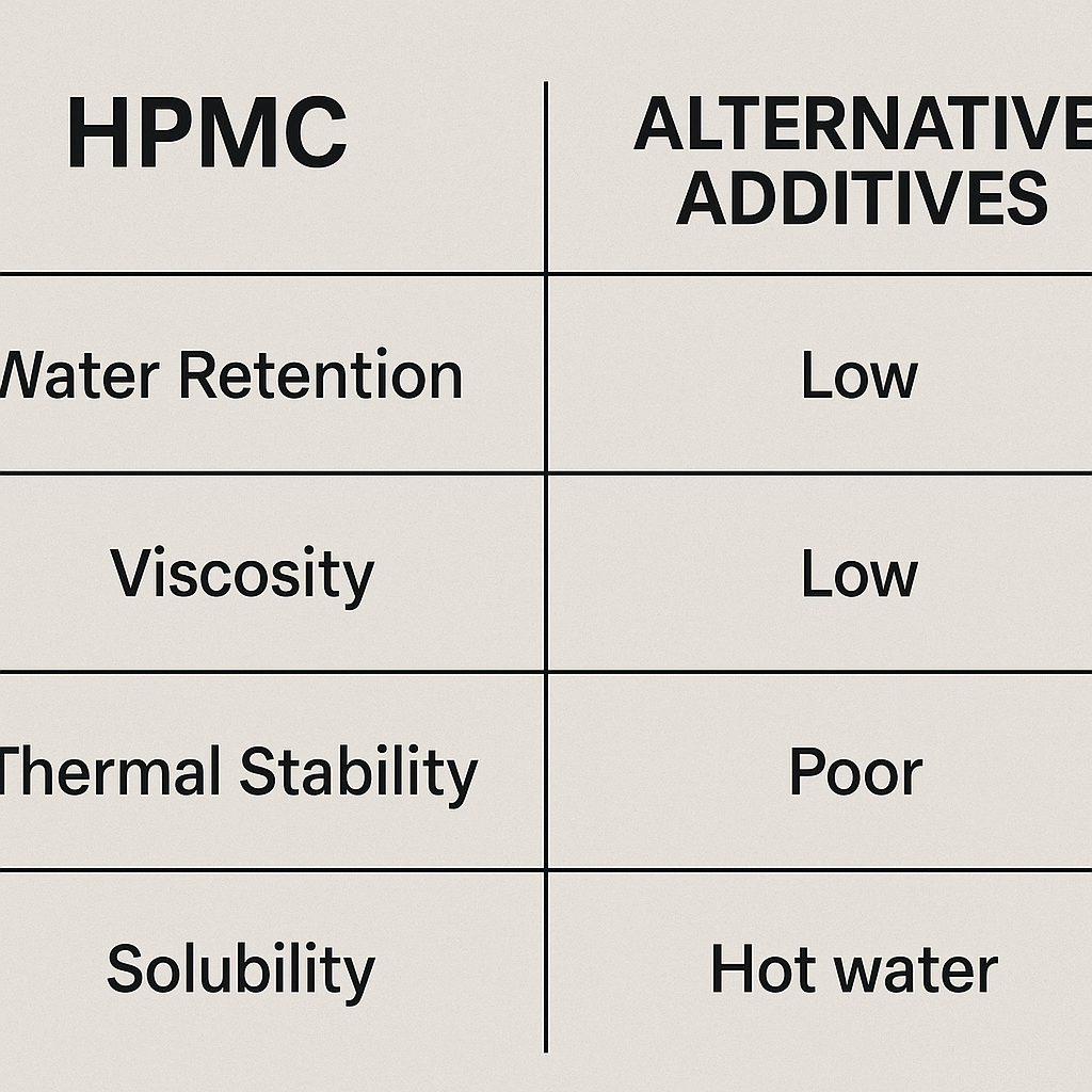 Comparison chart showing HPMC versus alternative additives