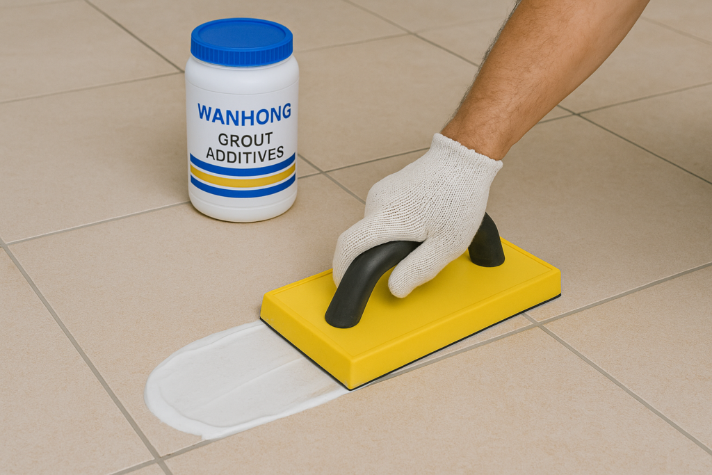 Grout additives being mixed with base materials