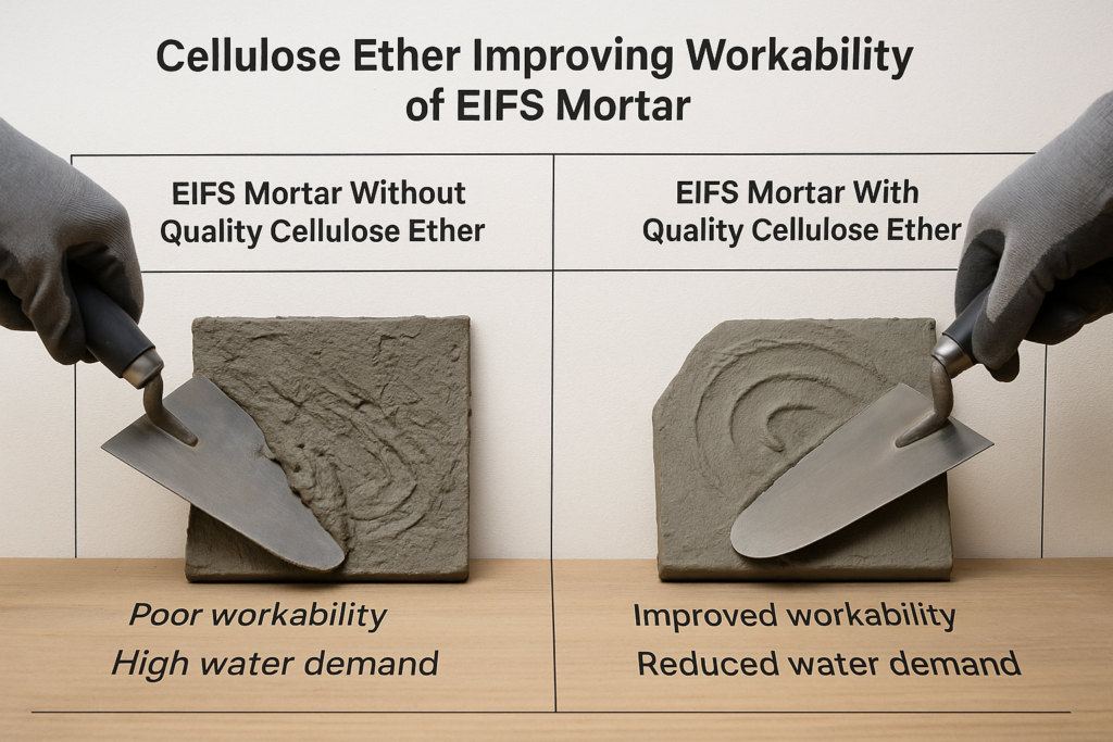 Cellulose ether improving workability of EIFS mortar