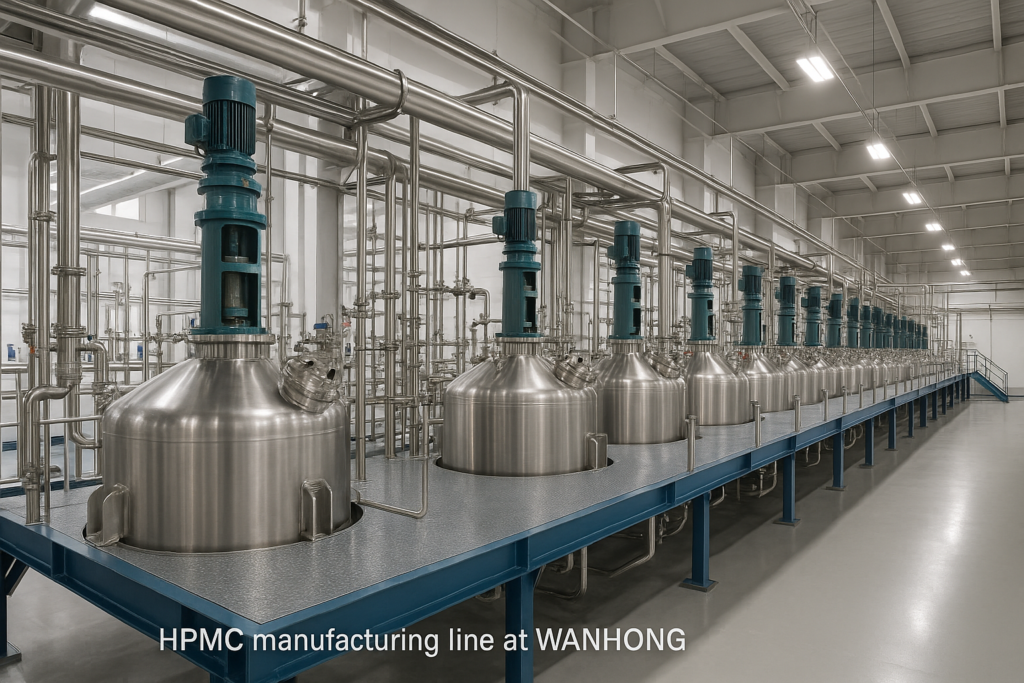 Modern HPMC production line at WANHONG HPMC manufacturing facility in China