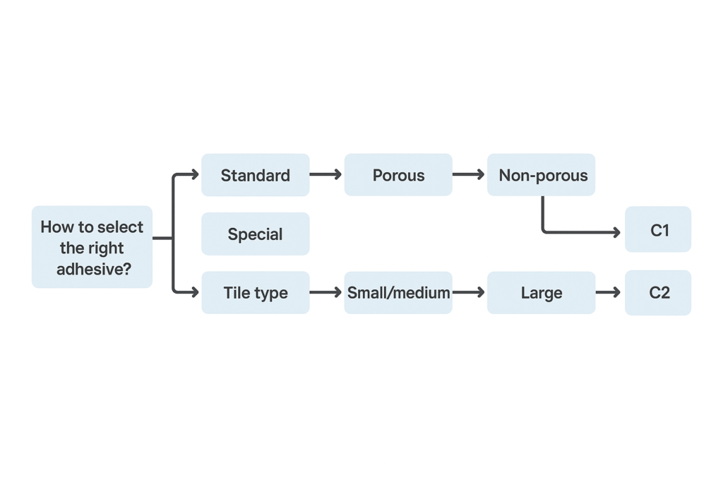 Decision flowchart for tile adhesive selection