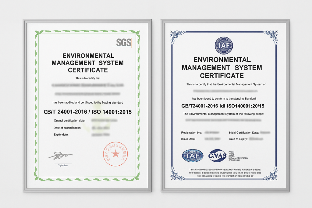 Environmental certification documents