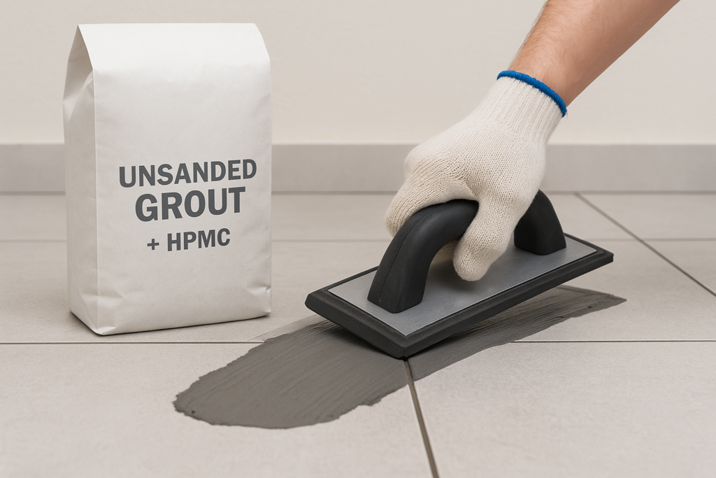 Unsanded tile grout with HPMC additive