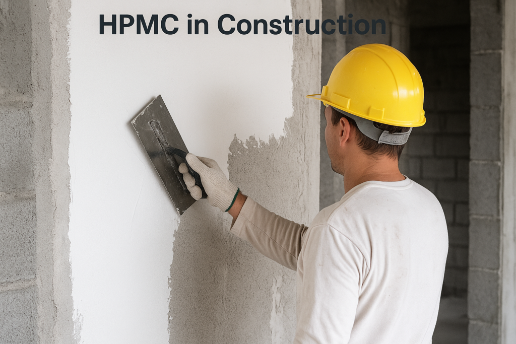 Worker applying HPMC-modified plaster HPMC application in construction site