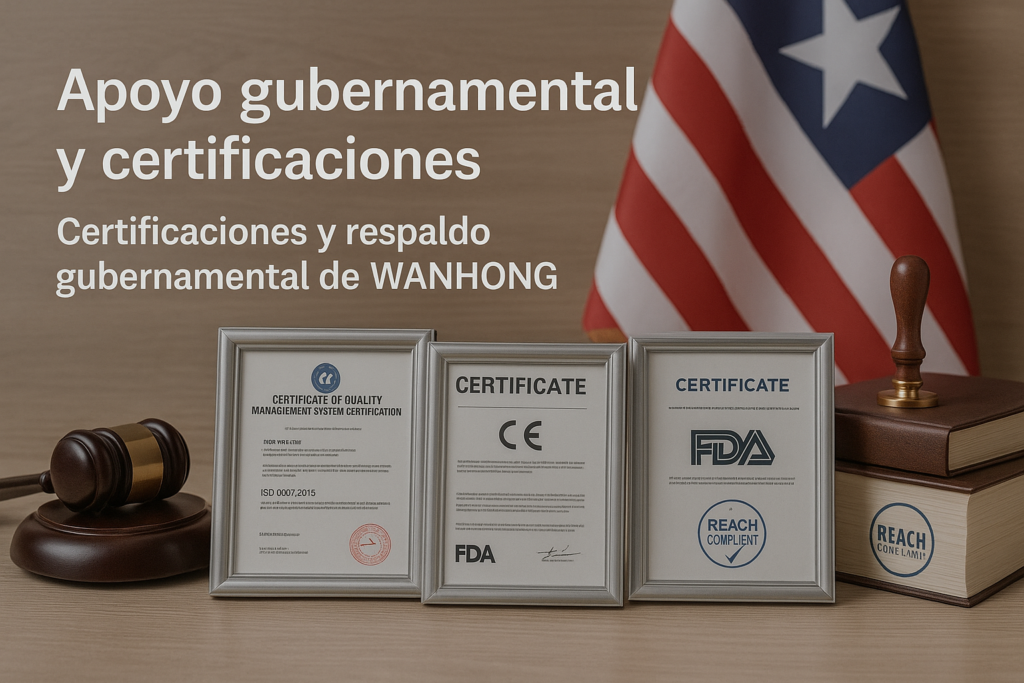 Certificaciones y respaldo gubernamental de WANHONG Apoyo gubernamental y certificaciones