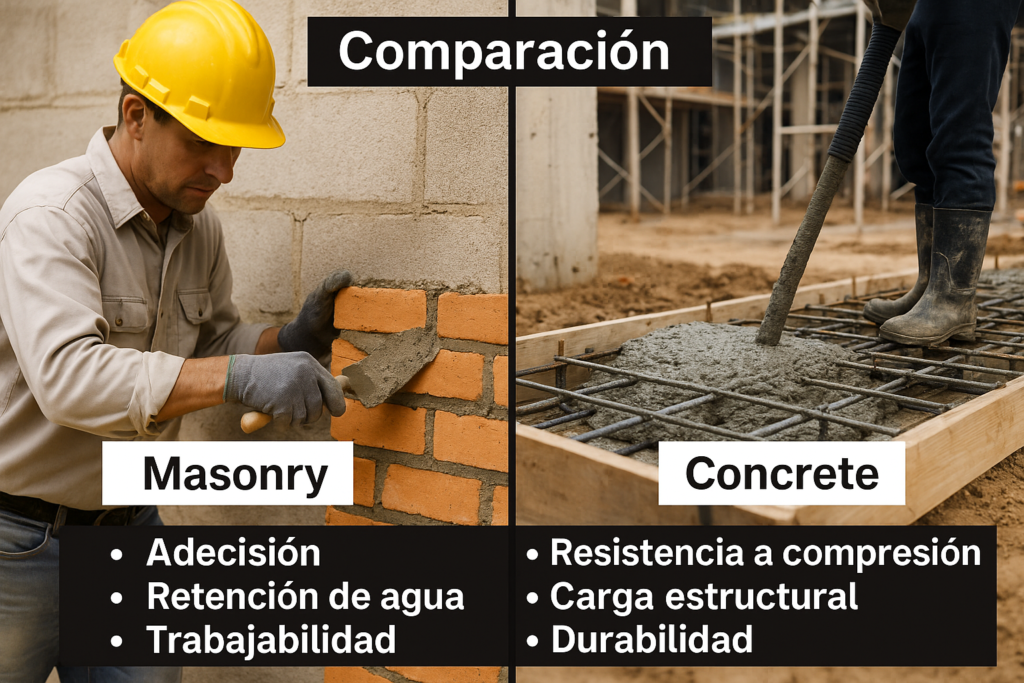 Visual comparison of masonry and concrete requirements comparison between masonry and concrete applications