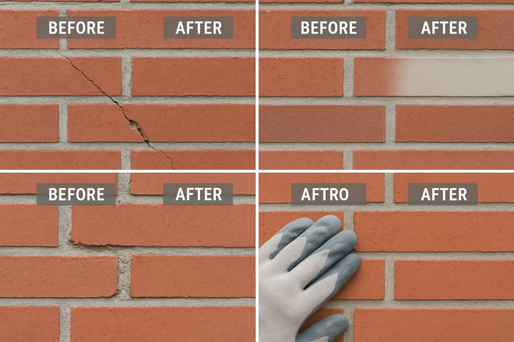 Before and after photos showing problem resolution masonry mortar problems and solutions