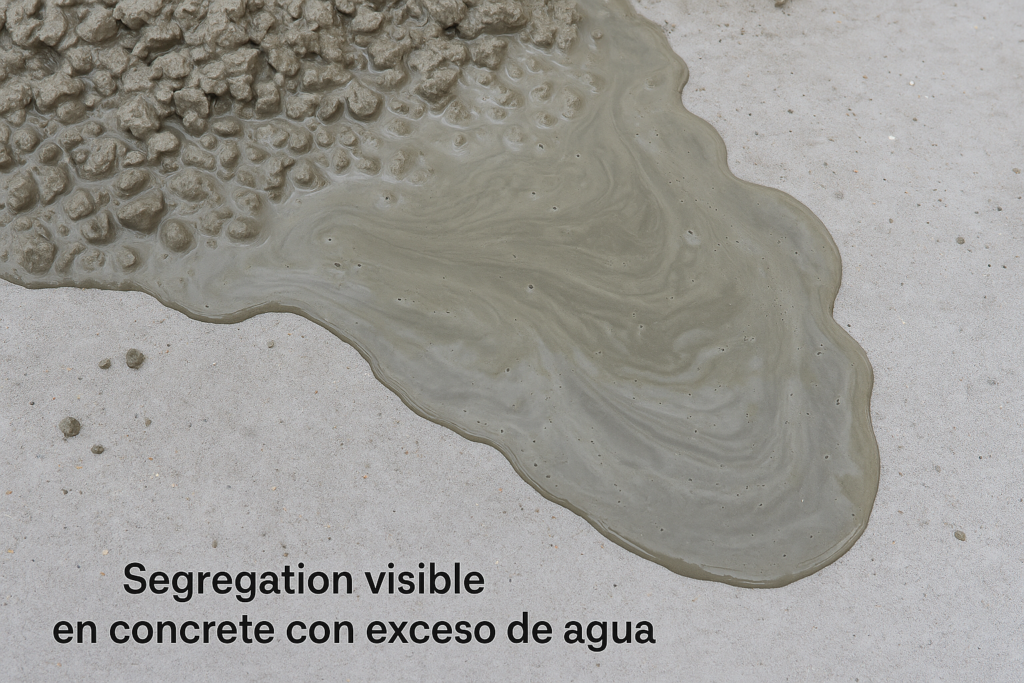 concreto con segregación por exceso de agua