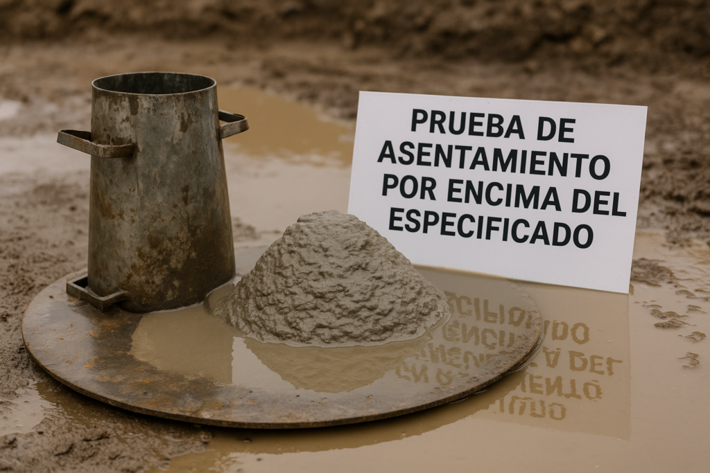 prueba de asentamiento mostrando exceso de agua