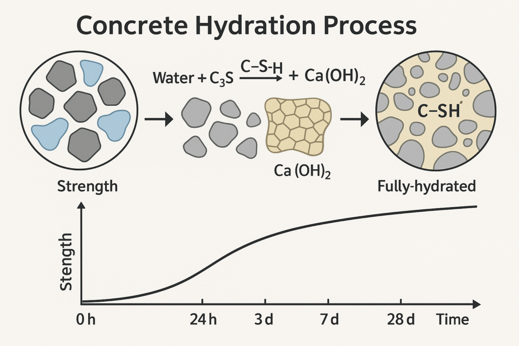 Concrete hydration process diagram
