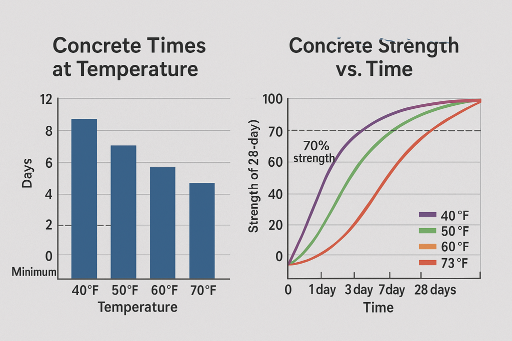 Chart showing concrete curing times at different temperatures
