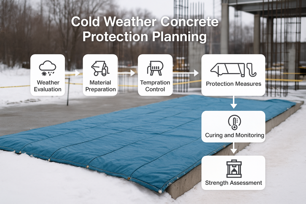 Cold weather concrete protection planning workflow