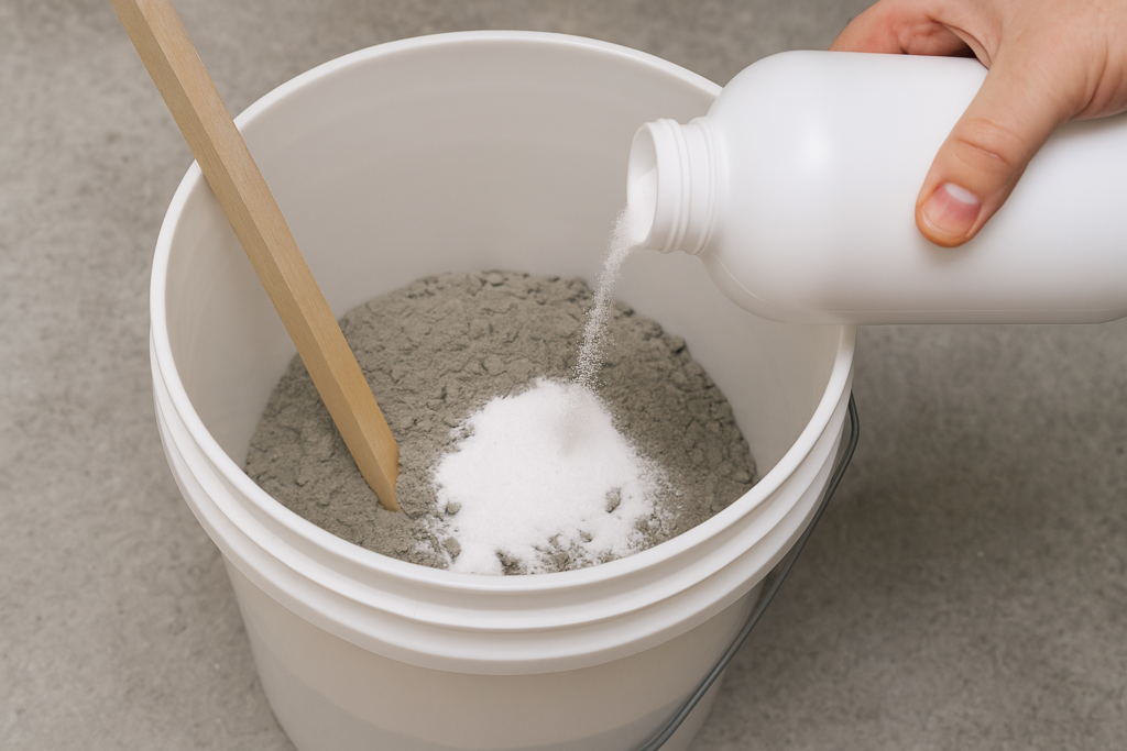 Construction additives being mixed with unsanded grout WANHONG additives mixing with grout