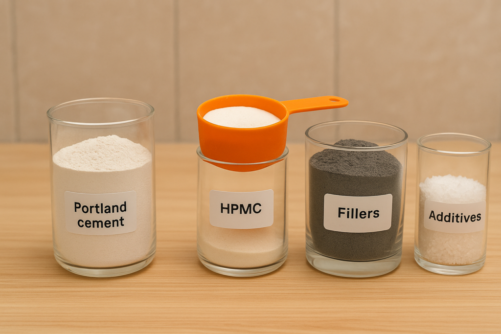 Components of professional unsanded tile grout formula Unsanded grout formulation components