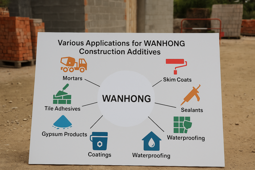 Various applications for WANHONG construction additives WANHONG product applications chart
