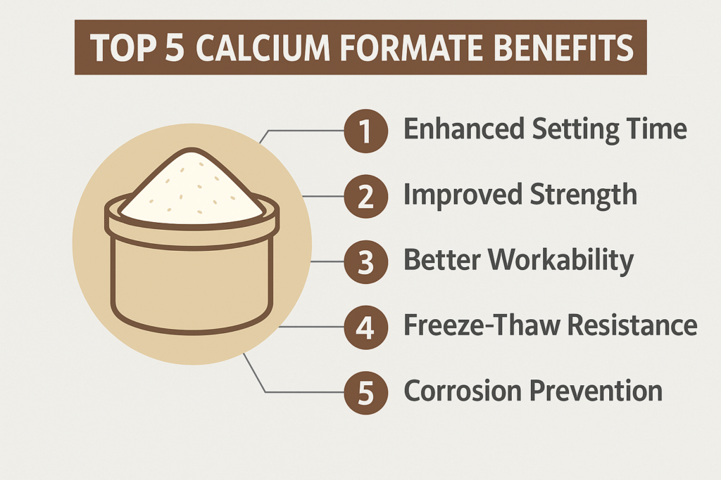 infographic showing top 5 calcium formate benefits