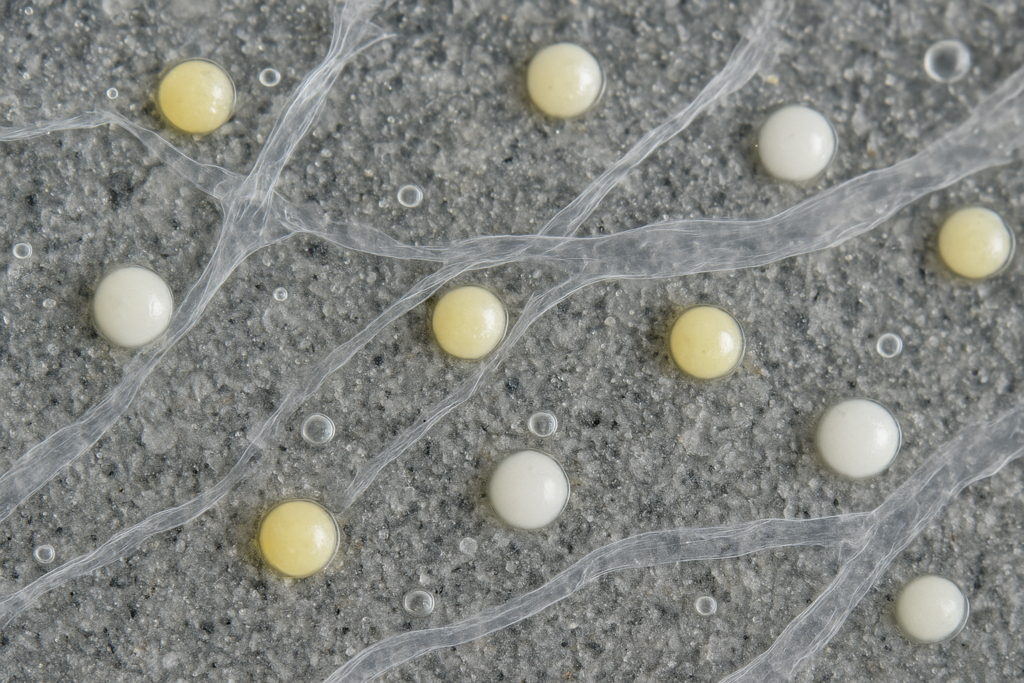 Microscopic structure of HPMC and RDP in adhesive Microscopic view of HPMC and RDP in tile adhesive