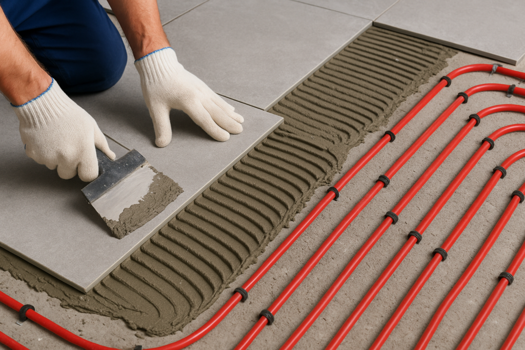 S2 adhesive with underfloor heating system Tile adhesive with underfloor heating application