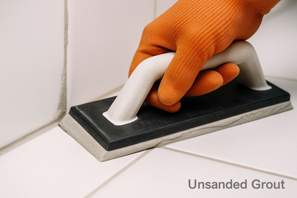 Close-up of unsanded grout application between tiles unsanded grout application close-up