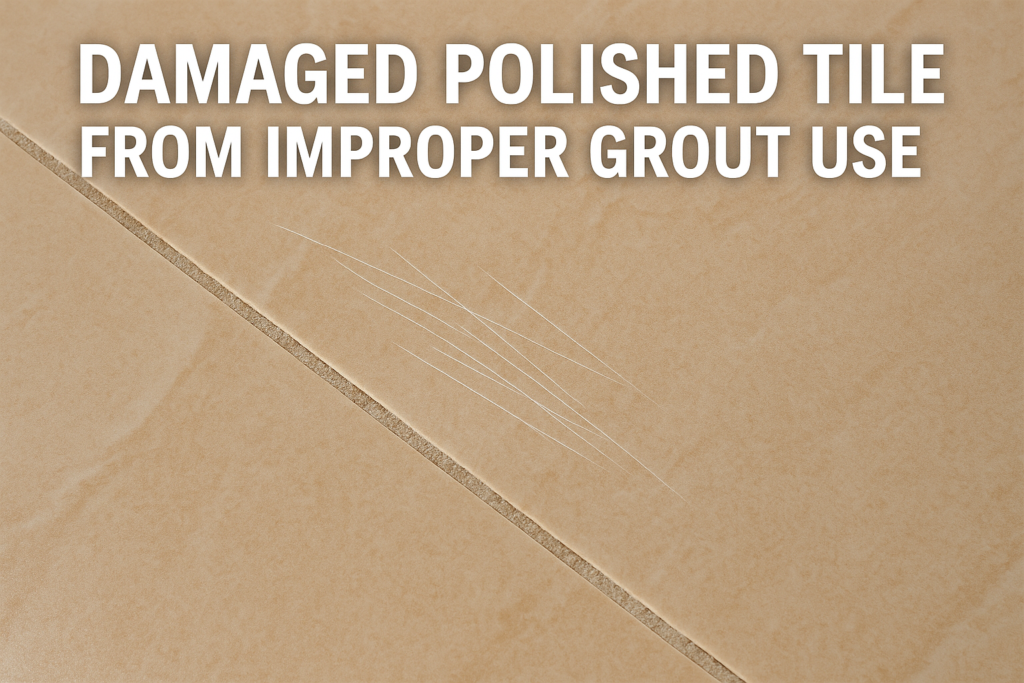 Damaged polished tile from improper grout use
