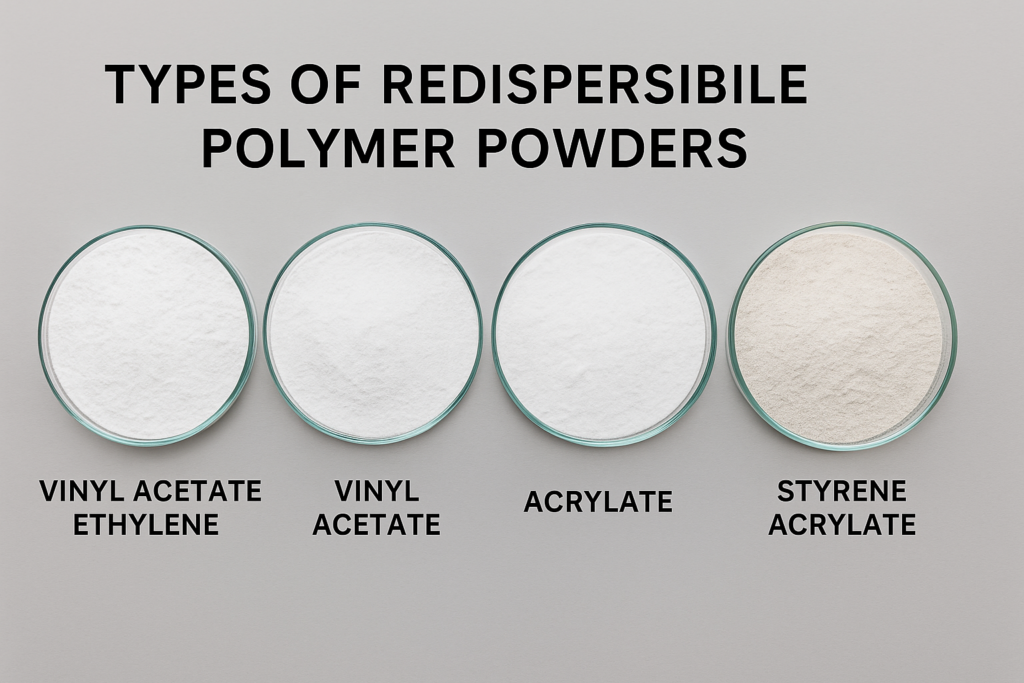 Various types of redispersible polymer powder samples