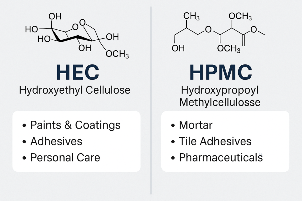 Hydroxyethyl Cellulose vs Hydroxypropyl Methylcellulose HEC and HPMC chemical structures and applications