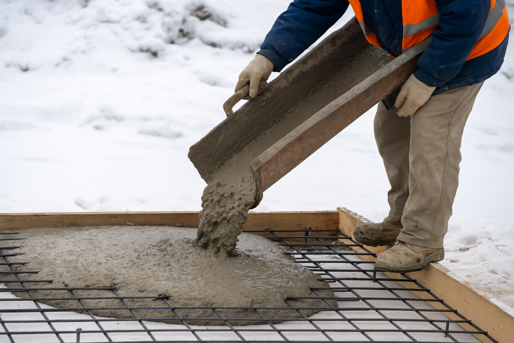 Concrete setting in cold weather with calcium formate accelerator Concrete setting in cold weather with calcium formate