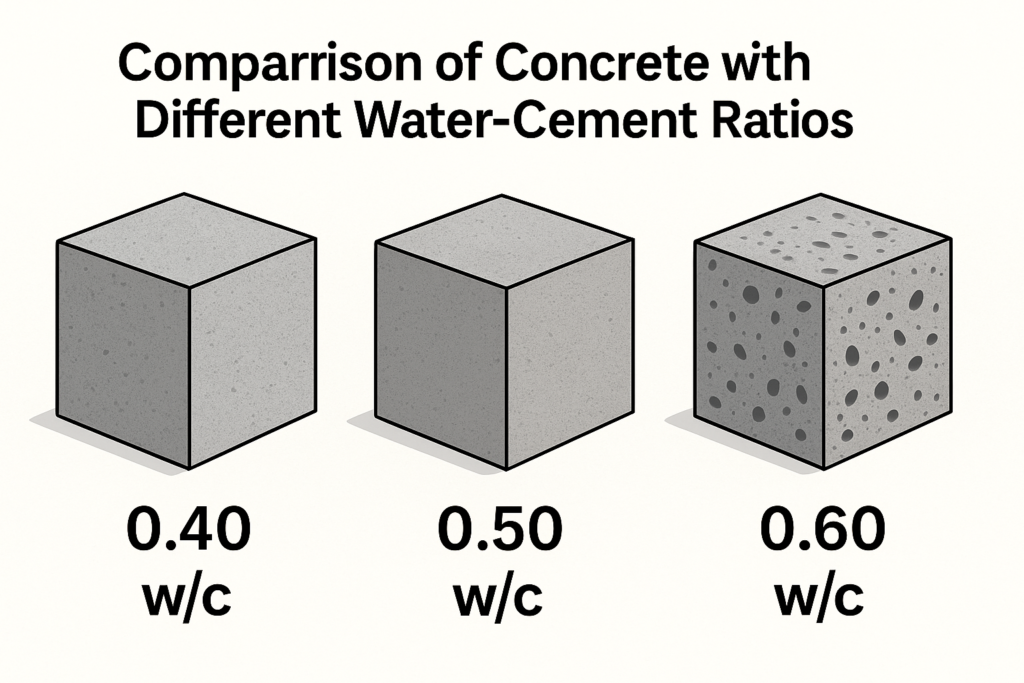 Visual representation of the 20/30/40 rule Comparison of concrete with different water-cement ratios
