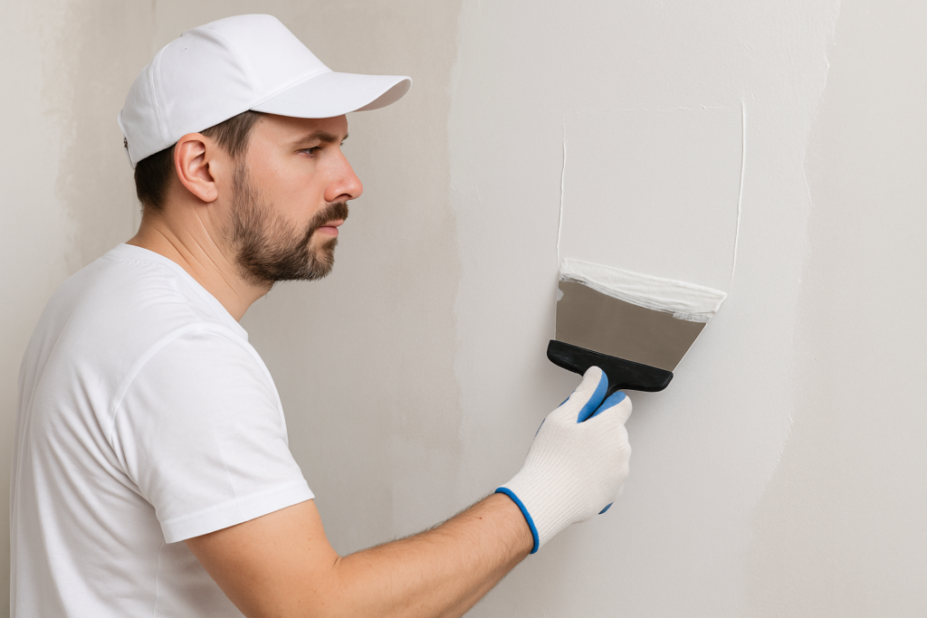 Professional applying wall putty with ideal viscosity Wall putty application demonstration